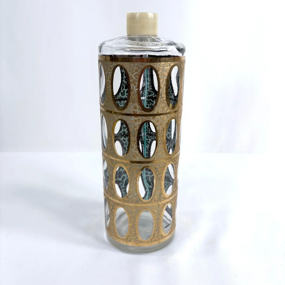Vintage Culver Pisa Decanter‎ 22-karat Gold Gold Crackle Oval Cutout Barware